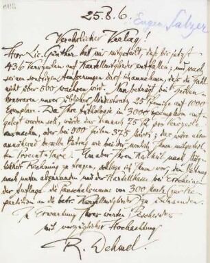 Brief an die Verlagsbuchhandlung Eugen Salzer