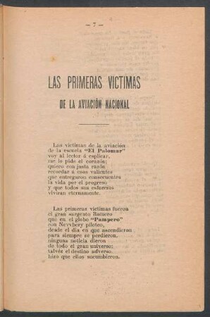 Las primeras víctimas de la aviación nacional