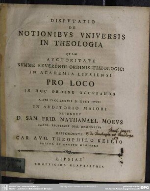 Disputatio De Notionibus Universis In Theologia