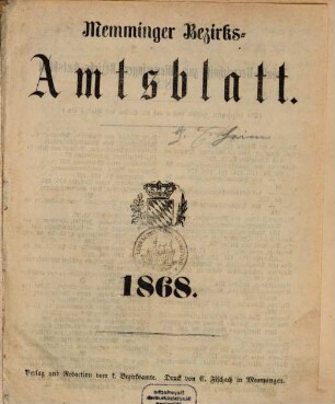Memminger Bezirksamtsblatt. 1868