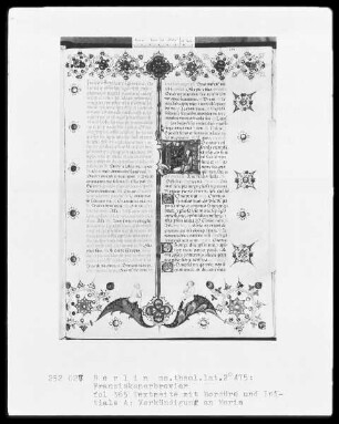 Franziskanisches Brevier — Initiale A, darin Verkündigung an Maria, Folio 365recto