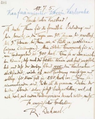 Brief an den Kaufmännischen Verein