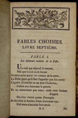Fable I. Les Animaux malades de la Peste. - Fable IX. Le Coche & la Mouche.