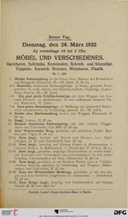 Erster Tag: Dienstag, den 28. März 1922 (Nr. 1-449)