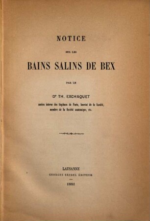 Notice sur les bains salins de Bex