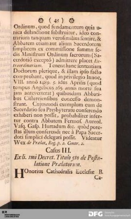 Casus III. Ex li. 1mi Decret. Titulo 5to de Postulatione Prælatorum.