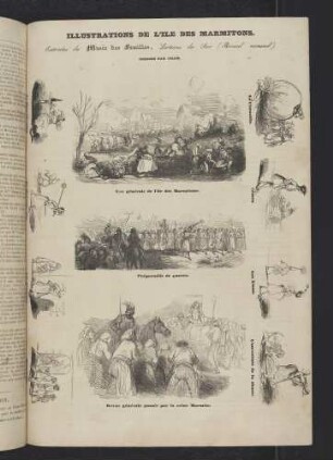 Illustrations de l’ile des Marmitons. Extraites du Musée des familles, Lectures du Soir (Recueil mensuel). Dessins par Cham.