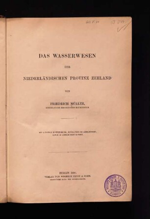[Hauptw.]: Das Wasserwesen der Niederländischen Provinz Zeeland