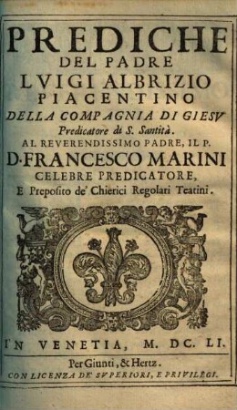 Prediche Del Padre Lvigi Albrizio Piacentino Della Compagnia Di Giesv ...
