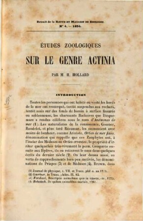 Etudes zoologiques sur le genre Actinia