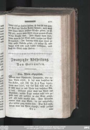 Zwanzigste Abtheilung. Von Getränken.