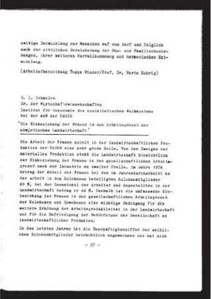 Die Einbeziehung der Frauen in den Arbeitsprozeß der sowjetischen Landwirtschaft