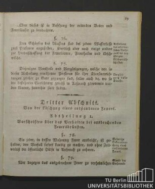 Abtheilung 1. Vorschriften über das Verhalten bei ausbrechenden Feuersbrünsten.