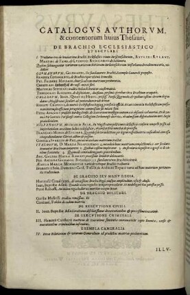 Catalogus Authorum, & contentorum huius Thesauri.