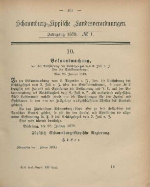 Schaumburg-Lippische Landesverordnungen. No. 1-18