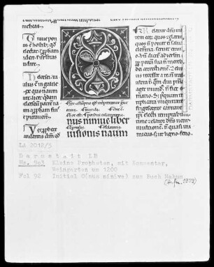 Die 12 kleinen Propheten mit Glosse — Initiale O(nus ninive), Folio 92recto