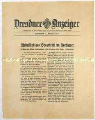 Nachrichtenblatt "Dresdner Anzeiger" mit Meldungen des Oberkommandos der Wehrmacht u.a. zu einem Seegefecht im Nordmeer