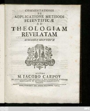Specimen 2: [P. P. Vinariæ Die XXIX. April. MDCCLIII.]