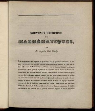 Nouveaux Exercices de Mathématiques.