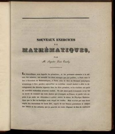 Nouveaux Exercices de Mathématiques.