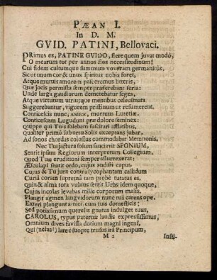 Paean I. In D. M. Guid. Patini, Bellovaci.