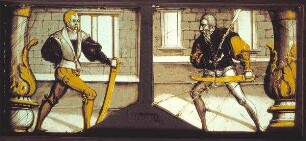 Zwei Fragmente einer Kabinettscheibe mit der Darstellung zweier Fechter