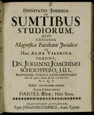 Disputatio Iuridica De Sumtibus Studiorum