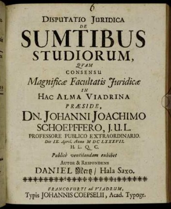 Disputatio Iuridica De Sumtibus Studiorum