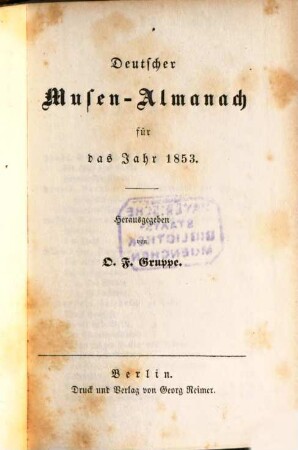 Deutscher Musen-Almanach : für d. Jahr .... 1853, 1853
