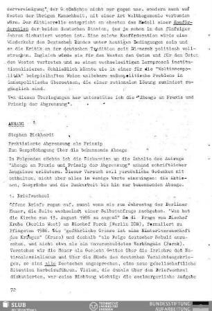 Praktizierte Abgrenzung als Prinzip : zum Gesprächsgang über die bekennende Absage