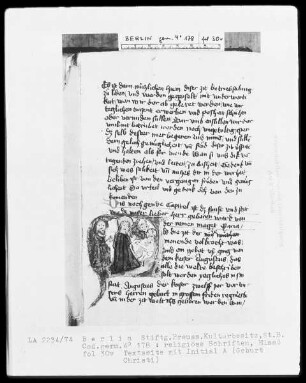 Sammelband verschiedener religiöser Schriften — Initiale A, Geburt Christi, Folio 30verso