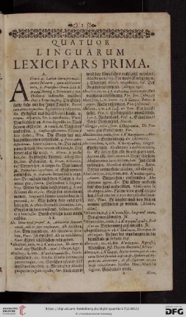 Quatuor linguarum lexici pars prima