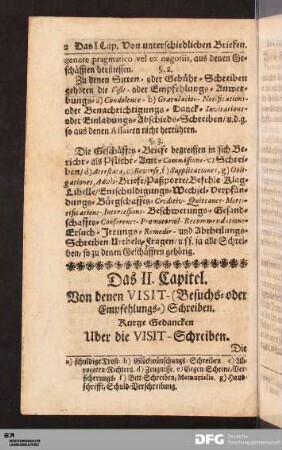 Das II. Capitel. Von denen VISIT- (Besuchs- oder Empfehlungs-) Schreiben.
