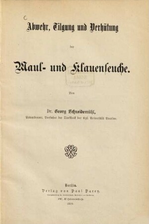 Abwehr, Tilgung und Verhütung der Maul- und Klauenseuche