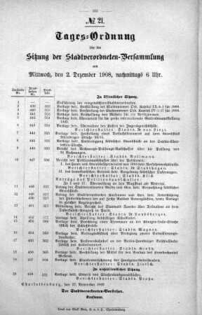 Tages-Ordnung. No. 21 (439-459), 02. Dezember 1908