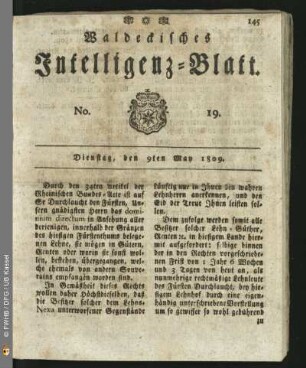 No. 19. Dienstag, den 9ten May 1809