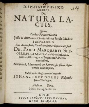 Disputatio Physico-Medica, De Natura Lactis