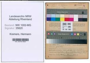 Entnazifizierung Hermann Kremers , geb. 19.09.1901 (Wachmann)