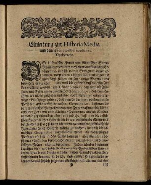 Einleitung zu Historie Media und denen Scriptoribus medii ævi, Vorbericht.