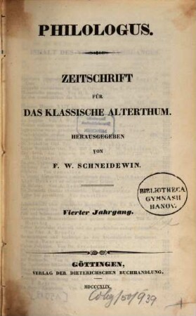 Philologus : Zeitschrift für antike Literatur und ihre Rezeption. 4. 1849