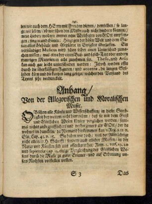 Anhang/ Von der Allegorischen und Moralischen Music.