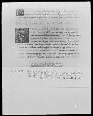 Augustinus, Psalmenkommentar — Initialen O(CTAVUM diem) und S(ALVUM ME FAC), Folio 45verso