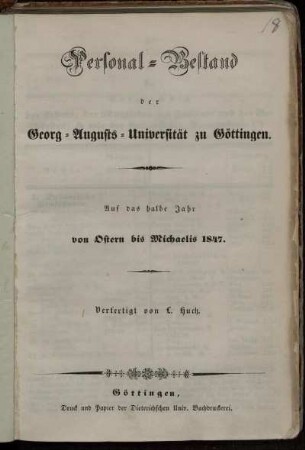 SS 1847: Personal-Bestand der Georg-Augusts-Universität zu Göttingen