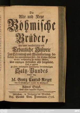 Stück 8: Nebst einem doppelten Register