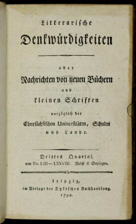 Drittes Quartal, von No. LIII - LXXVIII.