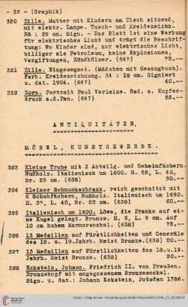 Antiquitäten, Möbel, Kunstgewerbe (Nr. 323 - 431)