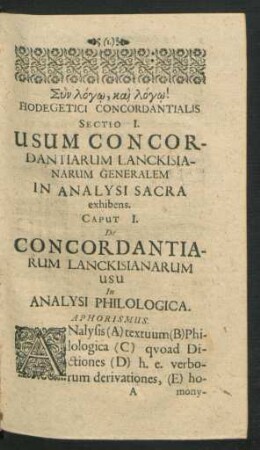 Caput I. De Concordantiarum Lackisianarum Usu In Analysi Philologica.