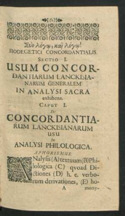 Caput I. De Concordantiarum Lackisianarum Usu In Analysi Philologica.
