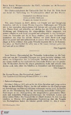 Erich Burck, Ehrenvorsitzender des DAV, vollendete am 30. November 1976 das 75. Lebensjahr