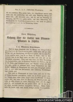 Vierte Abtheilung Anhang büer die Kultur von Blumenpflanzen in Töpfen